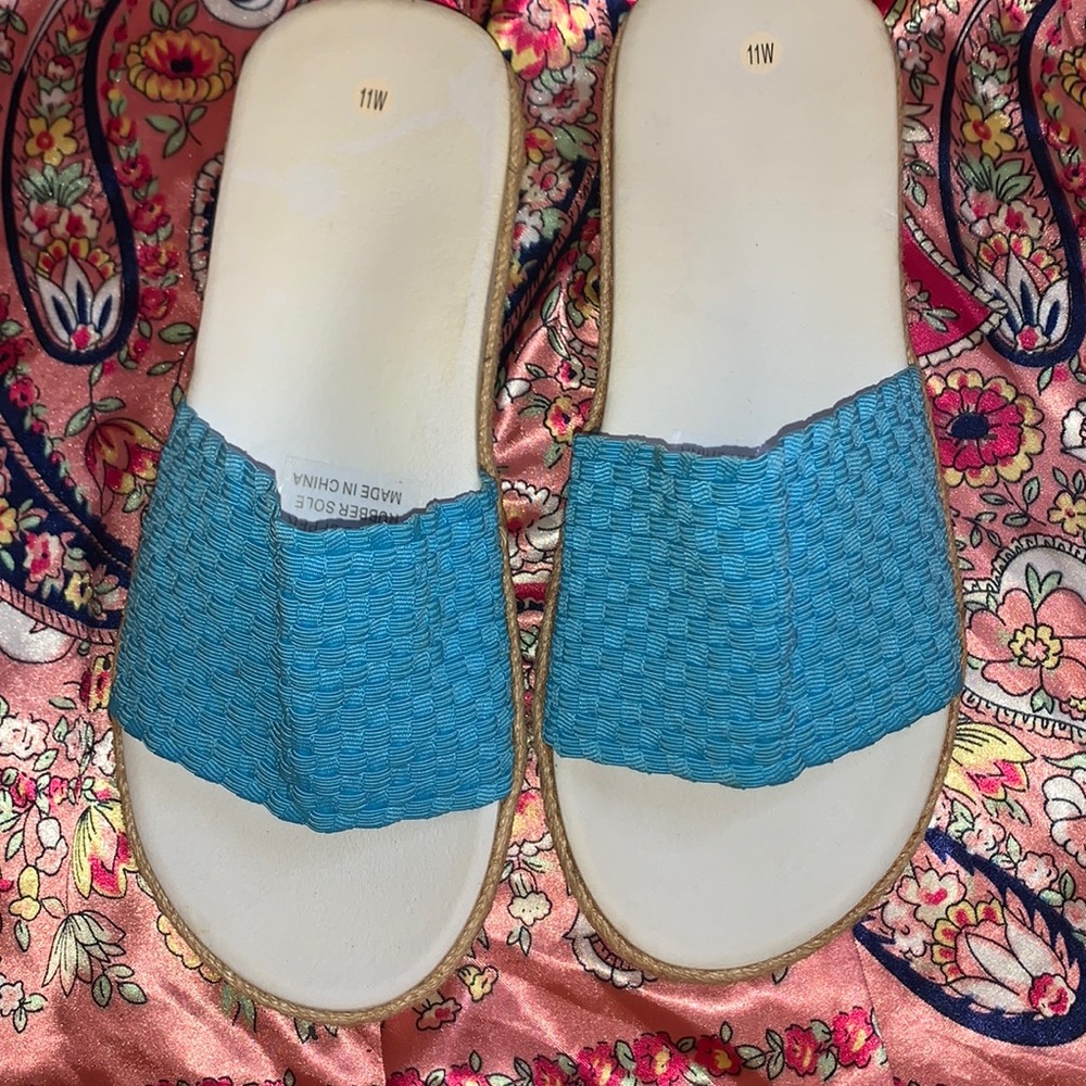 Teal slip on sandals